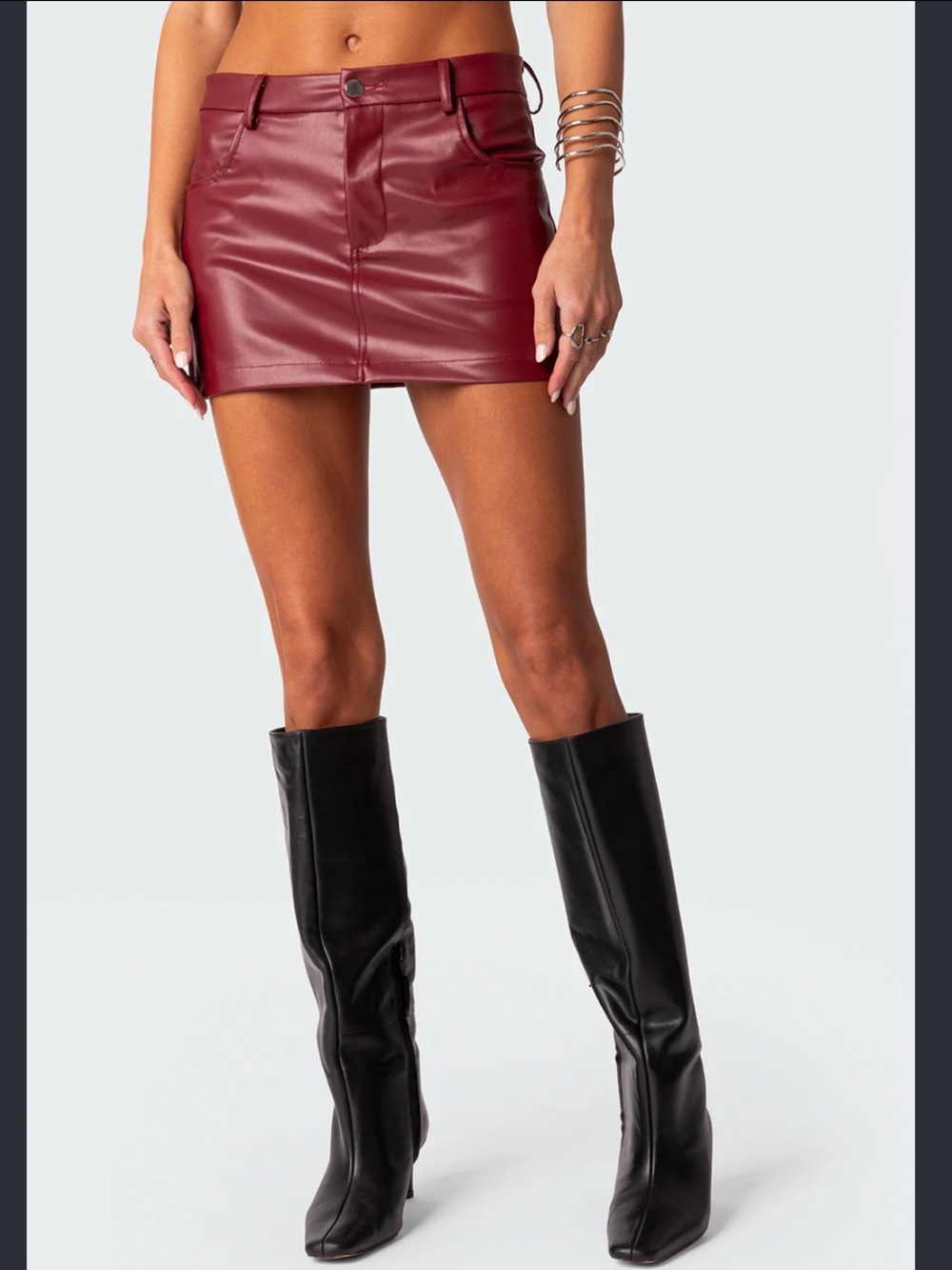 Edikted Burgundy Faux Leather Mini Skirt